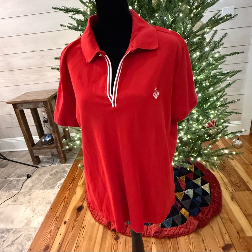 LRL Lauren Ralph Lauren Active Polo Shirt Womens XL Red Golf Pickleball Tennis